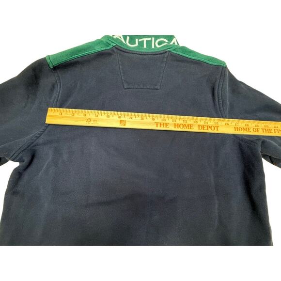 "Nautica" 1/4 Mens Sweatshirt Navy /Green Pockets L Chest Logo SZ M Colorblock - Picture 10 of 10